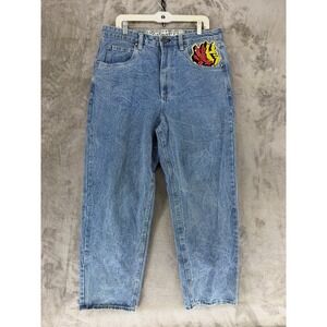 Ambush Jeans Mens 34 Embroidered Dragon Graffiti Blue Relaxed Wide Leg EUC